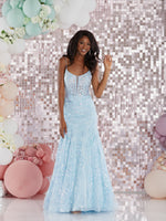 Birdie by Tiffanys sequin corset prom dress light blue and navy