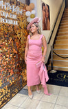 Kevan Jon Nancy cape pencil dress in rose pink