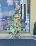 Kevan Jon Elodie frill dress in lime print