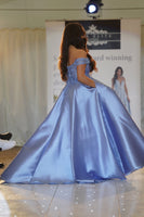 Dove by Tiffany’s bardot satin prom dress ballgown 3 colours French blue, red, green