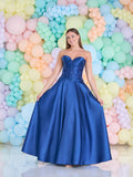 BECKI Satin Prom Dress by Tiffanys Prom | Champagne, Midnight Blue & Emerald Green