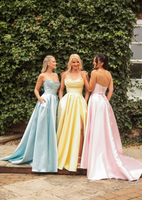 Harley satin ballgown prom dress 3 colours pink, blue, lemon