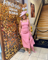 Kevan Jon Nancy cape pencil dress in rose pink