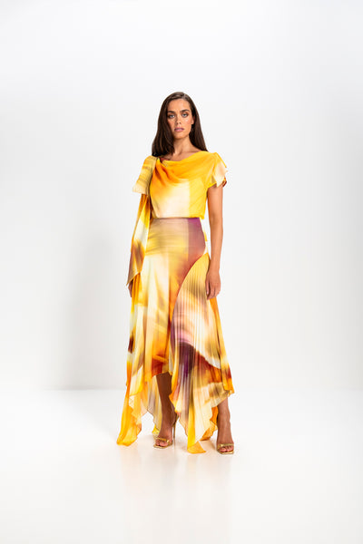 Kevan Jon Emilia pleat dress in yellow multi