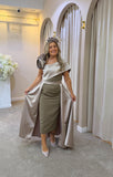 Kris Bardot knee dress with overskirt in mocha by Kevan Jon