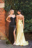 Bree satin prom dress in yellow and black
