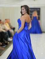 Vala satin prom dress ballgown by Tiffanys in royal, green, red, baby blue