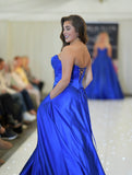 Vala satin prom dress ballgown by Tiffanys in royal, green, red, baby blue