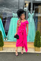 Kevan Jon Safia bow detail midi dress in hot pink