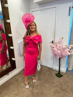 Kevan Jon Boo bow Bardot midi dress in hot pink