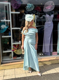 Kevan Jon Eugenia Bardot dip hem midi dress in mint green