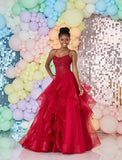 Tiffanys Wanetta tulle layered prom dress in dark red, navy, pale blue