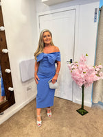 Kevan Jon Boo bow Bardot midi dress in cornflour blue