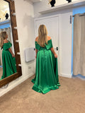 Kris satin maxi dress with removable over skirt by Kevan Jon in Emerald  Green