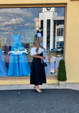 Bonita Bow Bardot skater midi dress in black, ivory