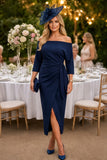 Navy Bardot ruched waist detail midi dress by Red and Royal