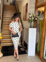 Arianna asymmetric midi  polka dot midi dress