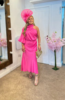 Kevan Jon Demi one shoulder drape dress in bright pink