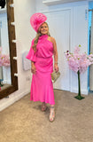 Kevan Jon Demi one shoulder drape dress in bright pink