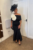 Arabella roset flare midi dress by Kevan Jon in black and white