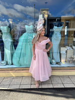 Gabriela Dress JX4003 by Nicoletta Off Shoulder Flared A Line Midi Length Mesh Cocktail Dress - dusty pink