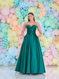 BECKI Satin Prom Dress by Tiffanys Prom | Champagne, Midnight Blue & Emerald Green