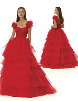 MoriLee Bella EV0004 scarlet red tulle Bardot prom dress