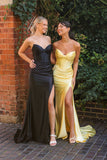Bree satin prom dress in yellow and black