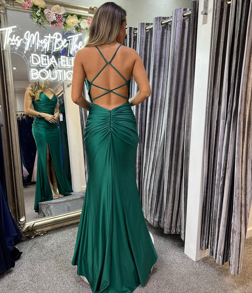 Julianna Forrest green backless slinky prom dress Deja Elite Boutique Julianna Forrest green backless slinky prom dress Deja Elite Boutique