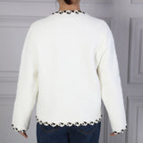 Parisian style Boucle trim fluffy cardigan in ivory
