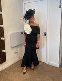 Arabella roset flare midi dress by Kevan Jon in black and white