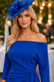 Royal blue Bardot ruched waist detail midi dress by Red and Royal
