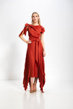 Kevan Jon Emilia pleat dress in rust