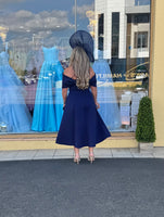 Bonita Bow Bardot skater midi dress in navy blue