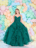 AKIRA layered tulle prom dress by Tiffanys prom in bluebell, coral and dark green