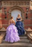 Millie layered tulle Diamante prom dress in navy and lilac