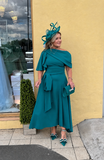 Lexi Bardot on off shoulder dip hemline midi skater dress teal