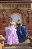 Millie layered tulle Diamante prom dress in navy and lilac