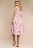 Eliza Bardot skater scuba and chiffon midi dress in blush pink