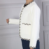 Parisian style Boucle trim fluffy cardigan in ivory