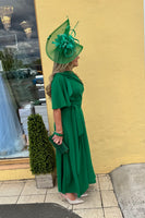 Lexi Bardot on off shoulder dip hemline midi skater dress Forrest green
