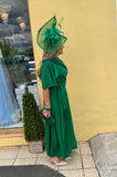 Lexi Bardot on off shoulder dip hemline midi skater dress Forrest green
