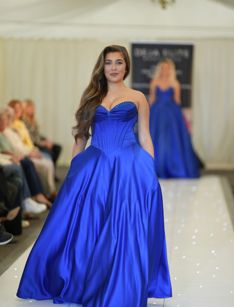 Vala satin prom dress ballgown by Tiffanys in royal, green, red, baby blue