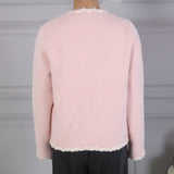 Parisian style Boucle trim fluffy cardigan in baby pink