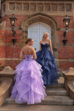 Millie layered tulle Diamante prom dress in navy and lilac