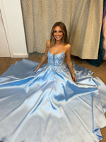 Harley satin backless prom dress ballgown in sky blue