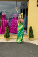 Julia ombré green, lime Bardot midi dress