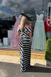 Eugenia flare dip hem midi dress by Kevan Jon in black and white