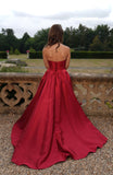 Gina satin prom dress ballgown in wine, butter yellow, emerald and sage