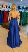 Tully satin crystal embellished prom dress ballgown royal blue